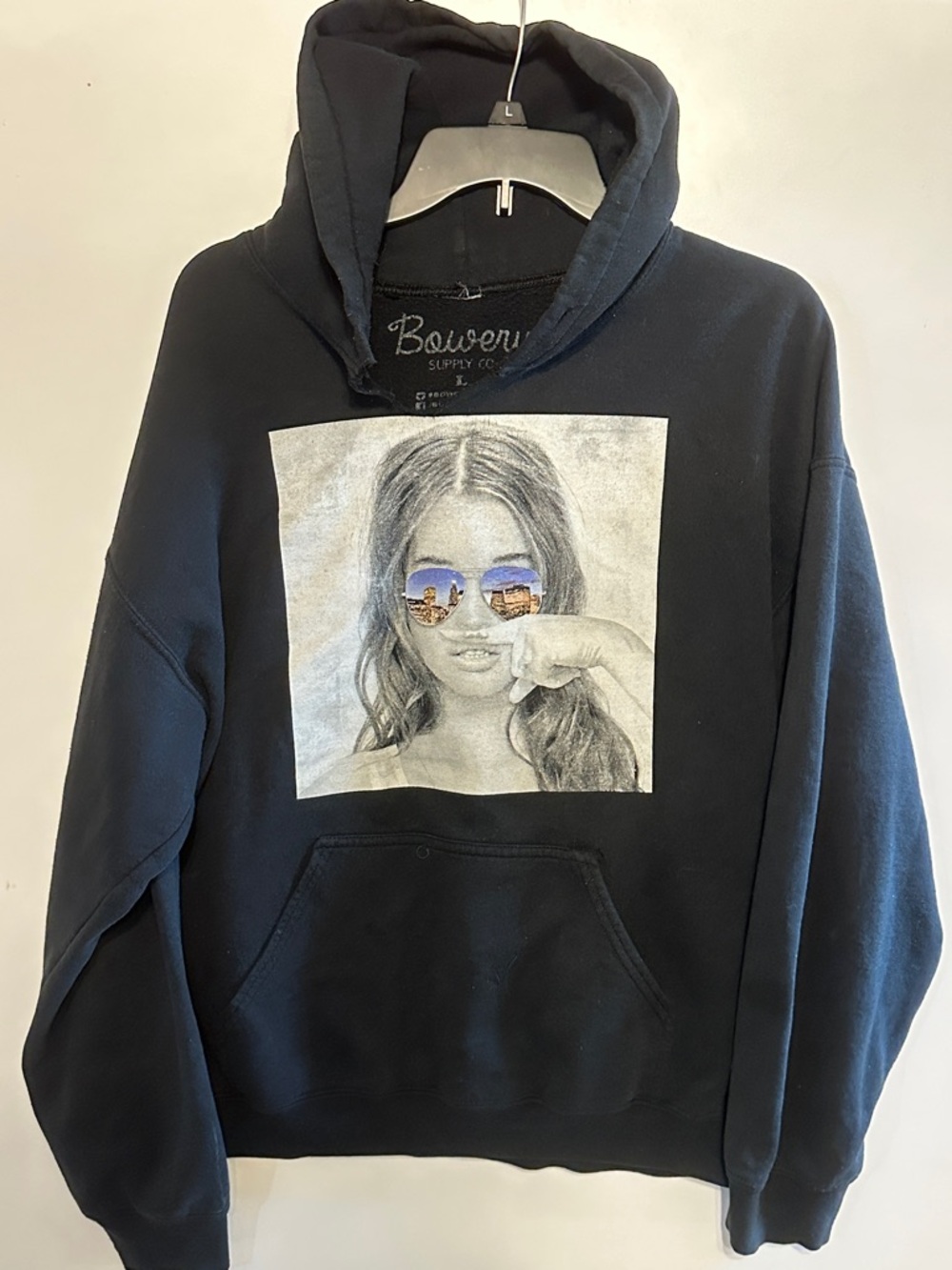 Bowery Supply Co. Women's Black Graphic Cowl Hoodie Sweater